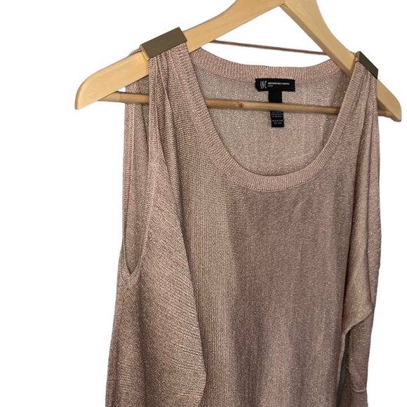 INC INTERNATIONAL CONCEPTS Pink Sweater Shirt Gold Metallic Women’s Petite M - Picture 7 of 12